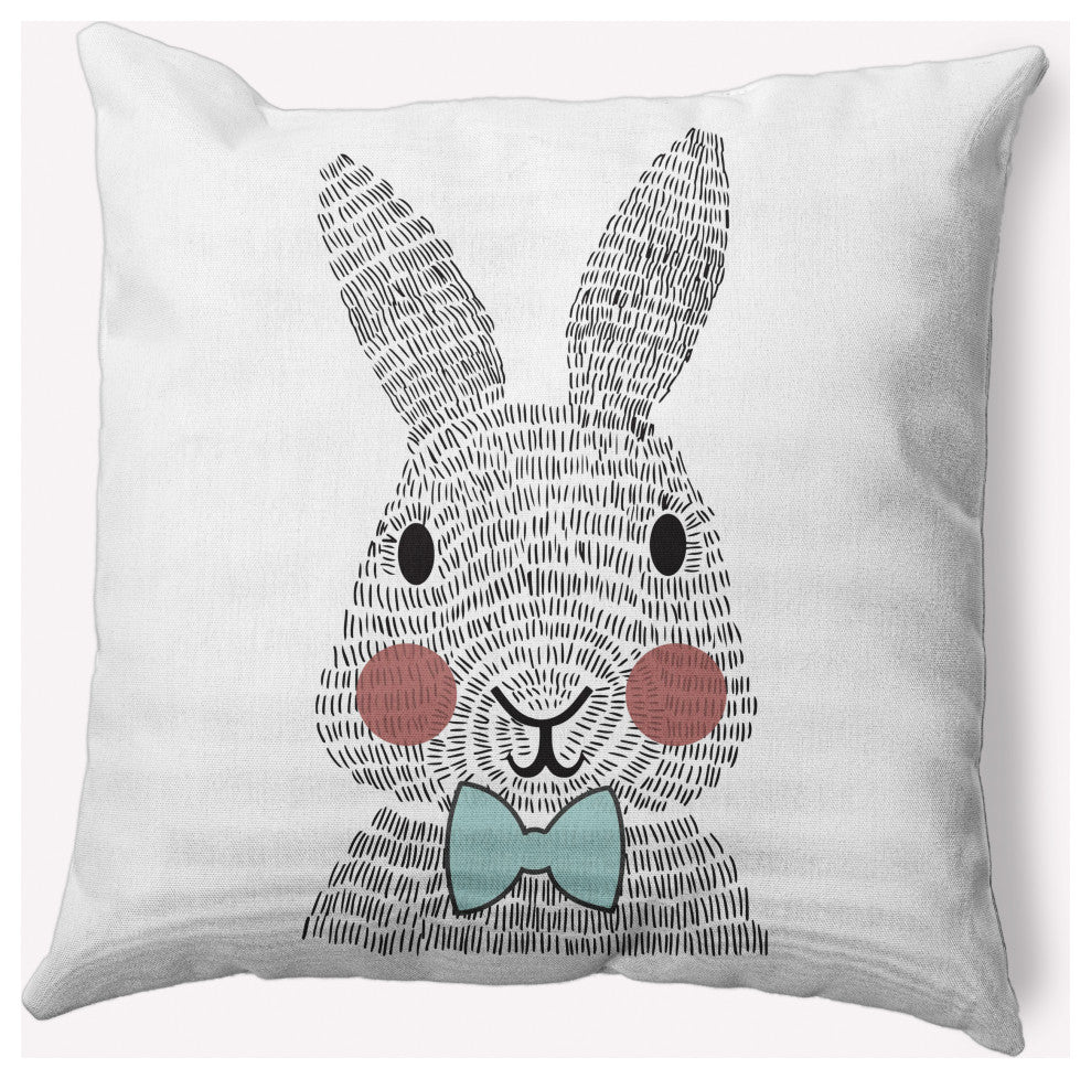 Bow-tie Bunny Easter Decorative Throw Pillow, Wave Top Blue, 18x18"