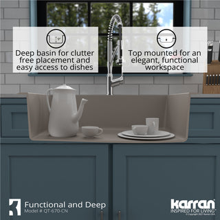 Karran Drop-In Quartz 33" 1-Hole Single Bowl Kitchen Sink, Concrete