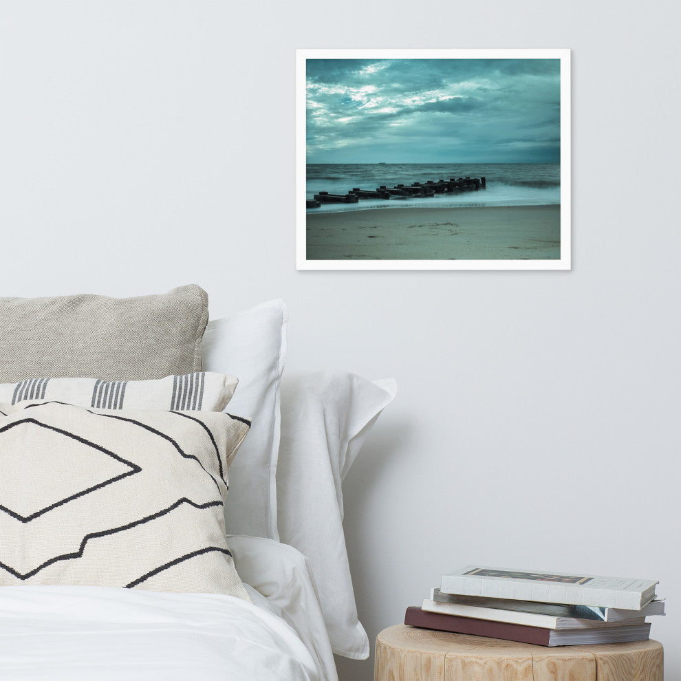 Blue Morning at Rehoboth Coastal Landscape Framed Photo Paper Wall Art Prints, White, 16" X 20"