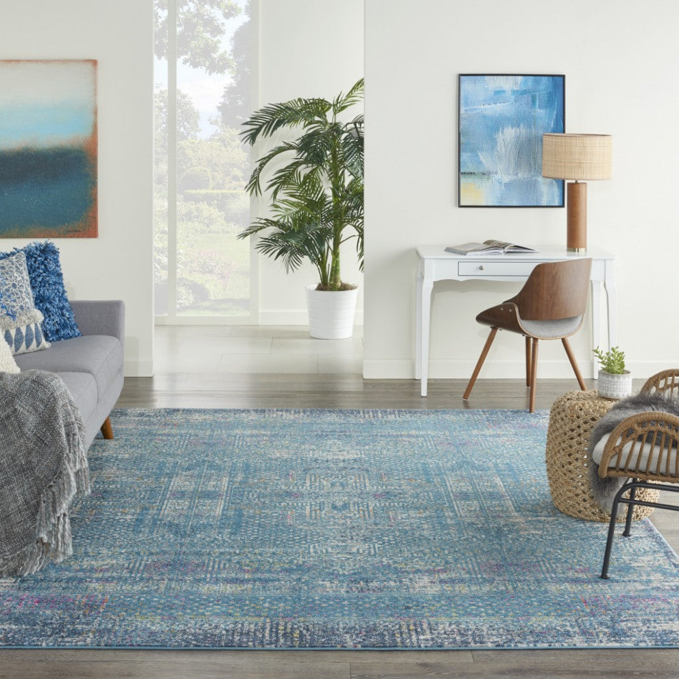 8" x 10" Blue Distressed Medallion Area Rug