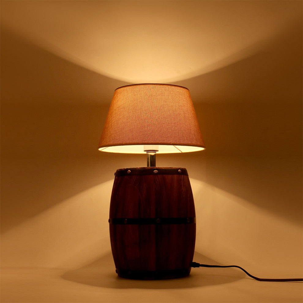 Industrial Wood Wine Barrel LED Table Lamp For Bedroom, Bar