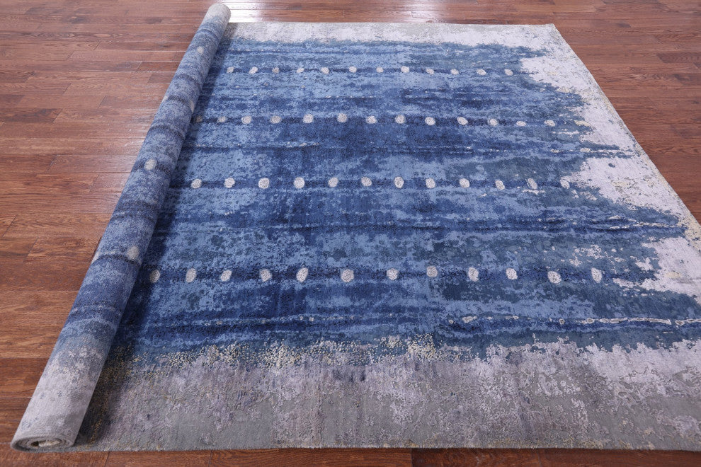 8' 11" X 12' 3" Modern Wool and Silk Handmade Rug Q9049