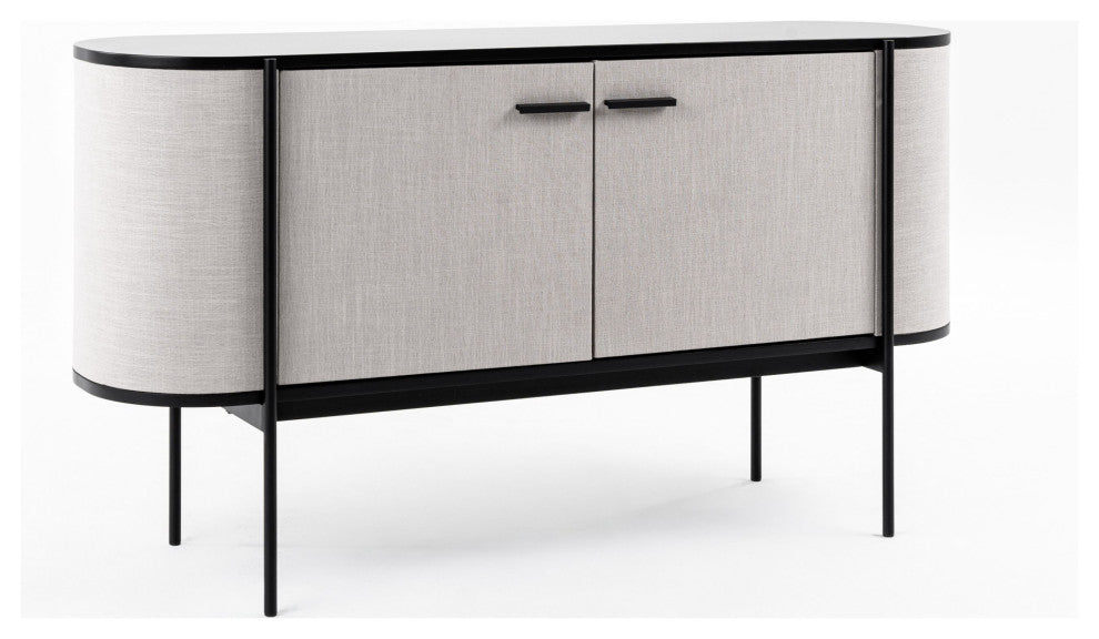 Modrest Hobart Modern Beige Fabric and Black Metal Buffet