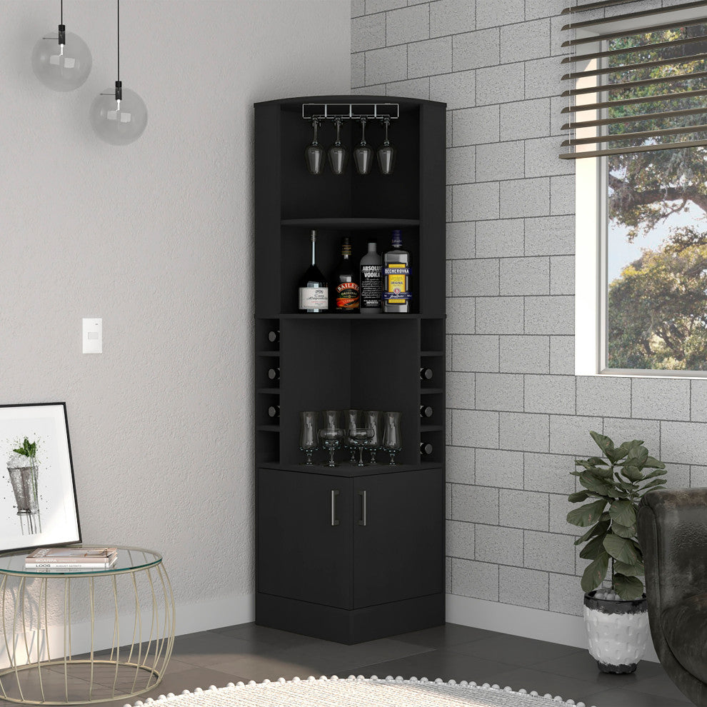 DEPOT E-SHOP Cairo Corner Bar Cabinet, Black