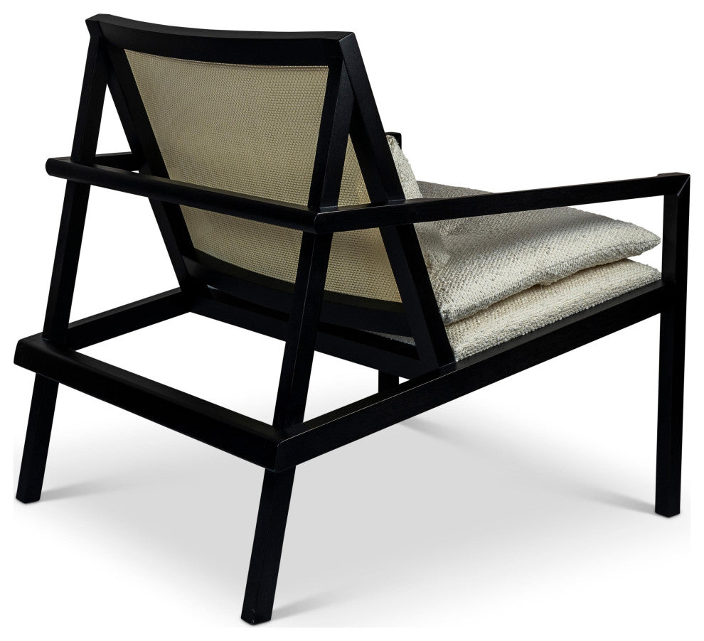 Modern Brazilian, Barra, Cane Lounge Chair, Black/Natural/Ivory