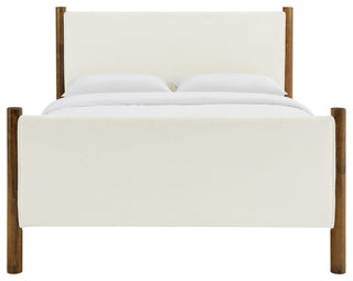 Maven King Size Boucle Upholstered Platform Bed, Feather Walnut