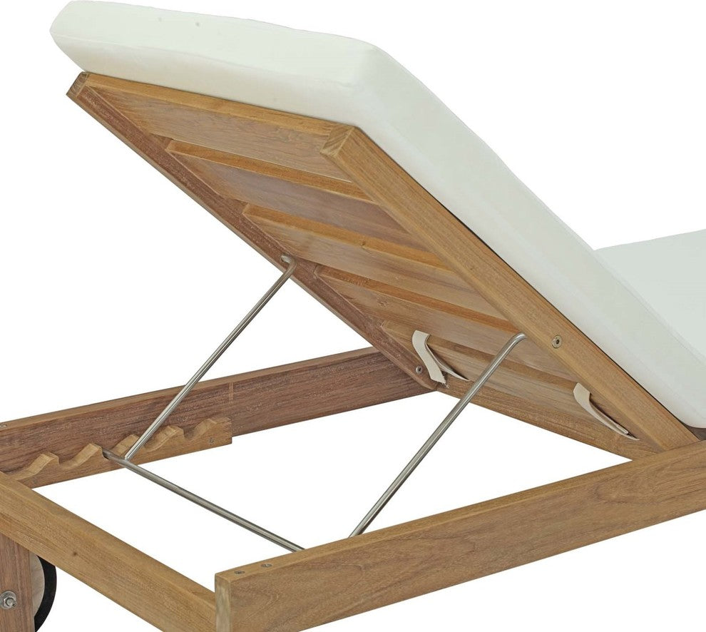Modern Contemporary Urban Outdoor Patio Balcony Chaise Lounge Chair, White, Wood
