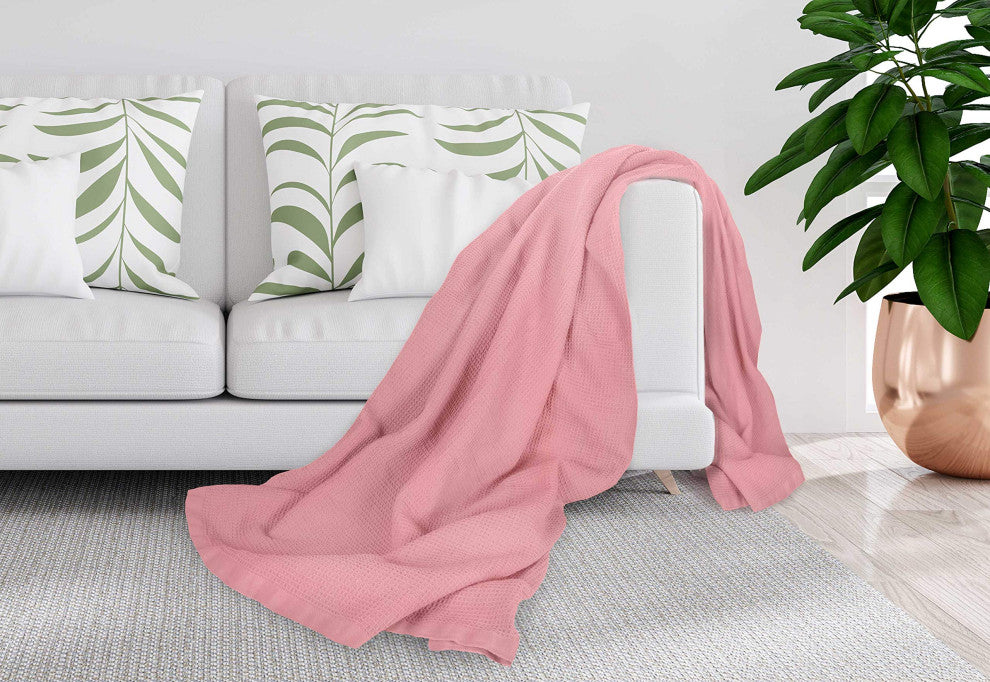 Crover Collection All Season Thermal Waffle Cotton Blanket, Orchid Pink, Queen