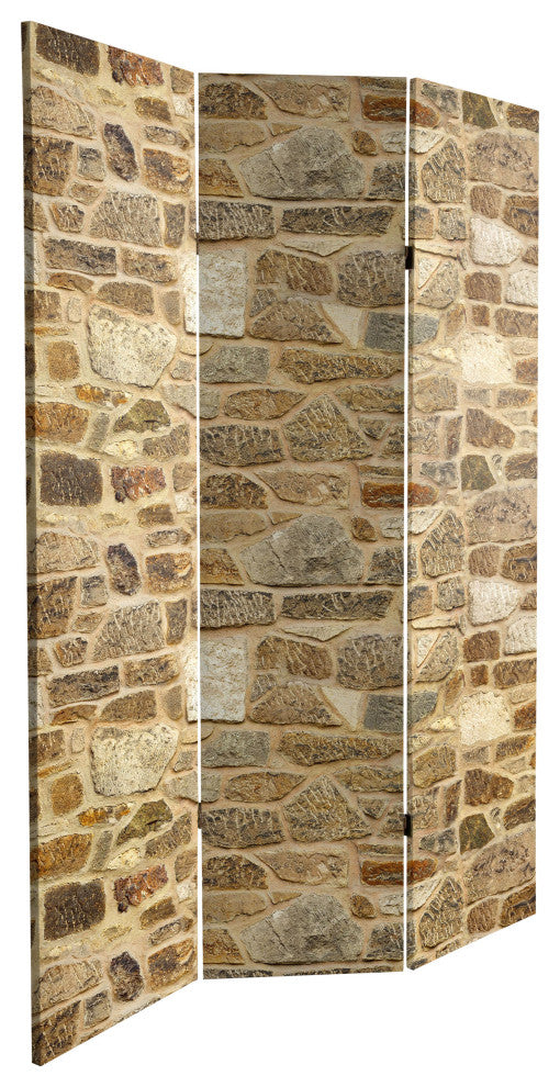 6' Tall Double Sided Stone Wall Canvas Room Divider