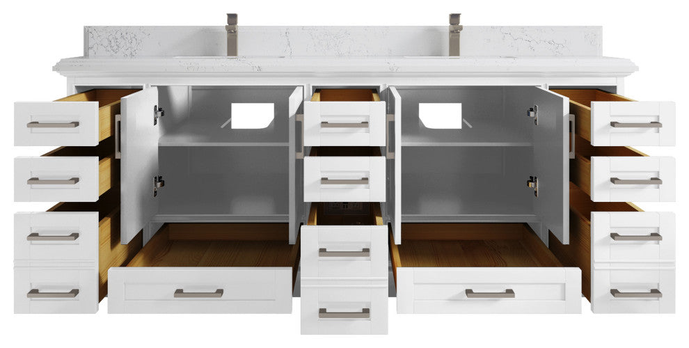 Fenway 84 Double Sink Bath Vanity in White 1.5" Empira Quartz