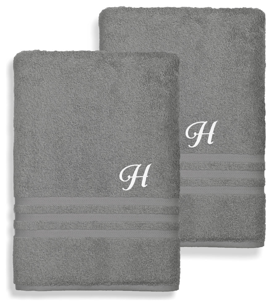 Denzi Bath Sheets With Monogrammed Letter, Set of 2, H