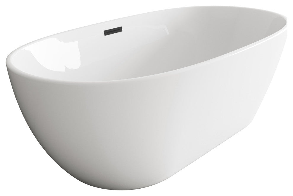 Aaron 59" Soaking Bathtub, Glossy White With Matte Black Trim