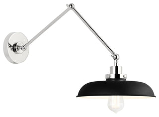 Wellfleet Double Arm Wide Task Sconce, Midnight Black and Polished Nickel