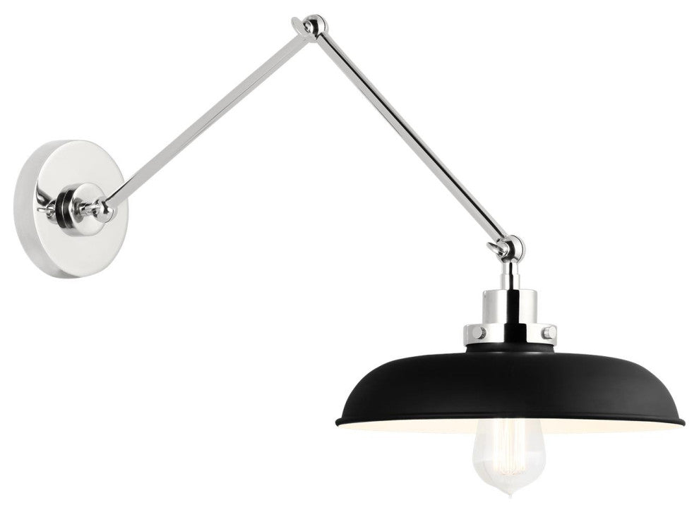 Wellfleet Double Arm Wide Task Sconce, Midnight Black and Polished Nickel