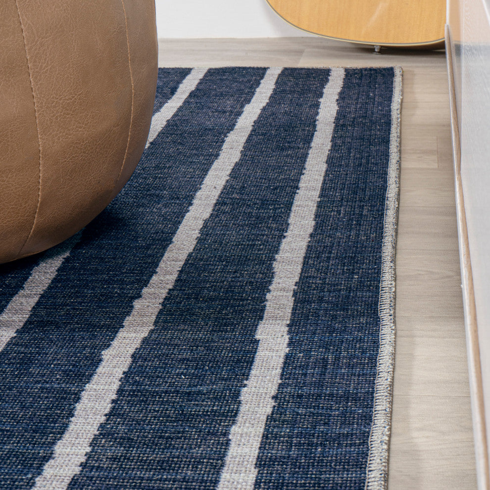 Rand Distressed Ticking Stripe Machine-Washable Area Rug, 3x5