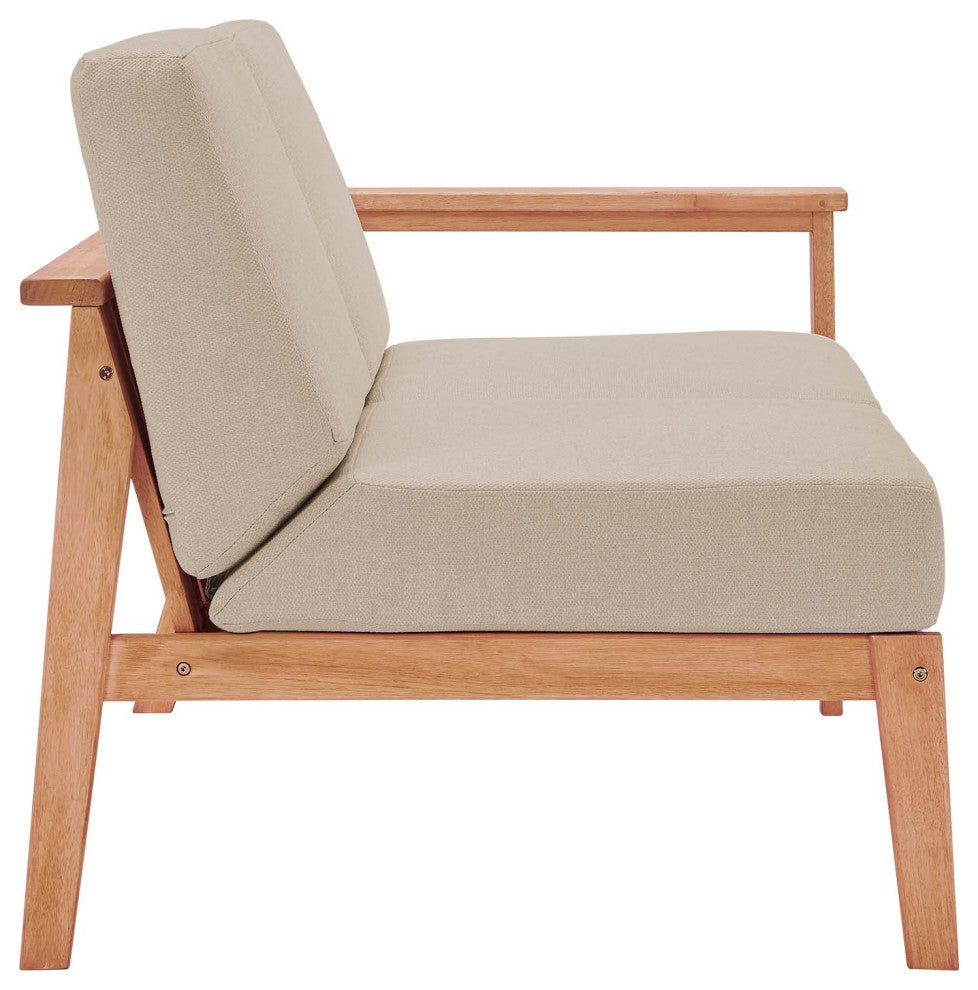 Lounge Loveseat Sofa, Wood, Brown Natural Taupe Gray, Modern, Outdoor Patio Cafe