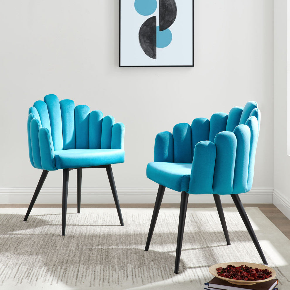 Dining Chair, Set of 2, Black Blue, Velvet, Modern, Cafe Bistro Hospitality