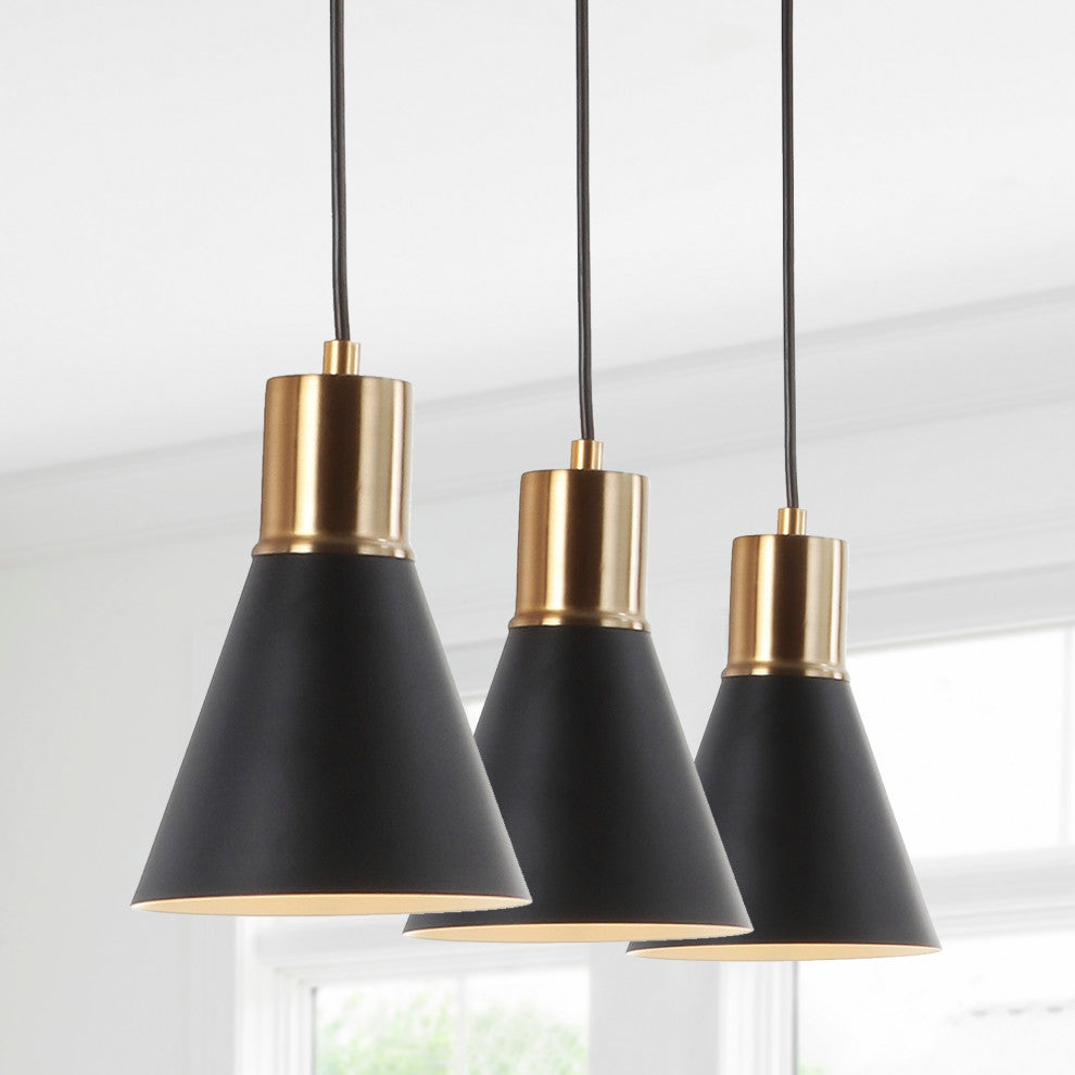Apollo Metal LED Pendant, Black, Brass Gold, Black/Brass Gold, Width: 33.50"