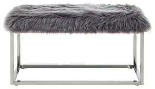 Astraea Faux Fur Metal Frame Ottoman Bench, Grey