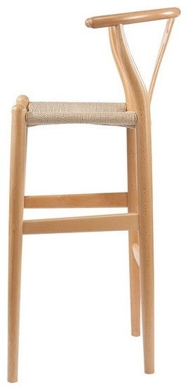 Mid Century Y Wood Bar Stool, Natural Beech