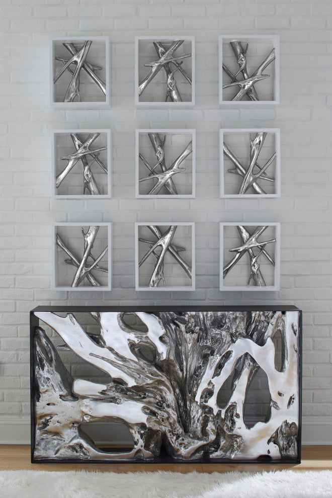 Cast Root Console Table, Iron Frame, Resin, Silver Leaf