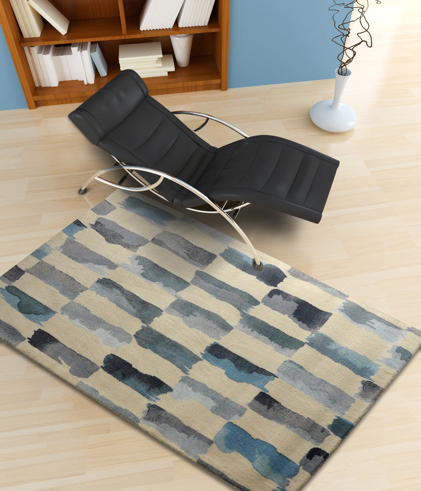 Turquoise Painted Weave Contemporary Modern Area Rug, 5'6"x8'6"