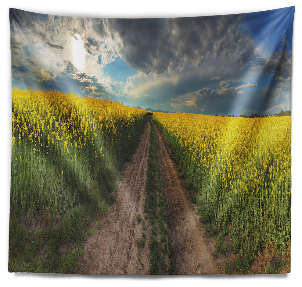 Sunset over Canola Panorama Landscape Wall Tapestry, 60"x50"