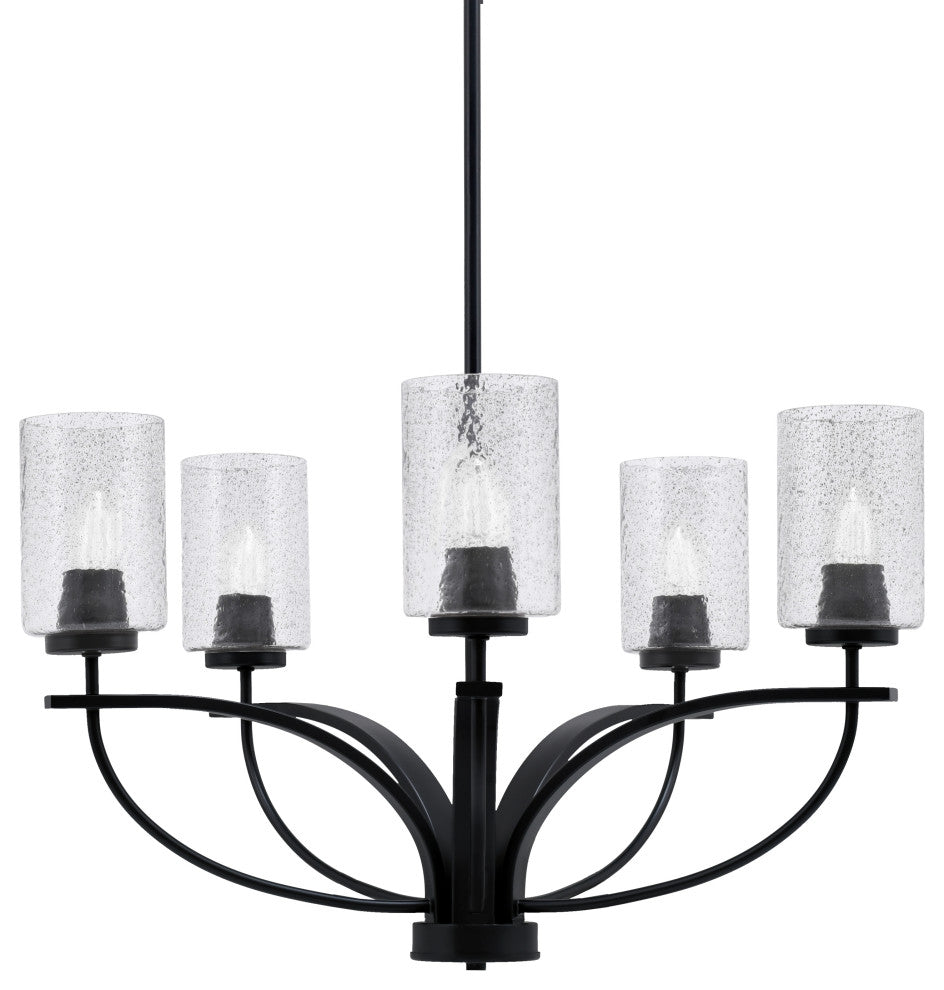 Cavella 5 Light Chandelier, Matte Black Finish, 4" Smoke Bubble Glass