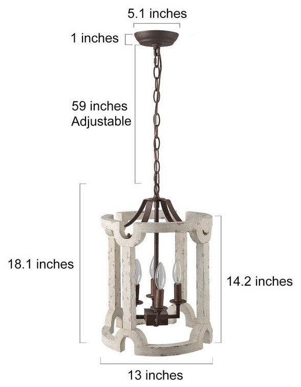 4-Light Farmhouse Chandelier, Distressed White Drum Kitchen Island Lighting