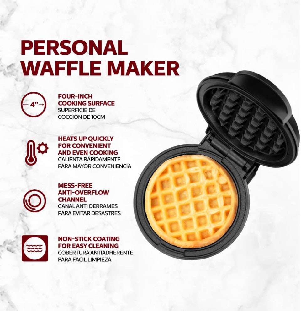 Personal Non-Stick Waffle Maker, Black - 4-inch Waffles in Minutes., Black