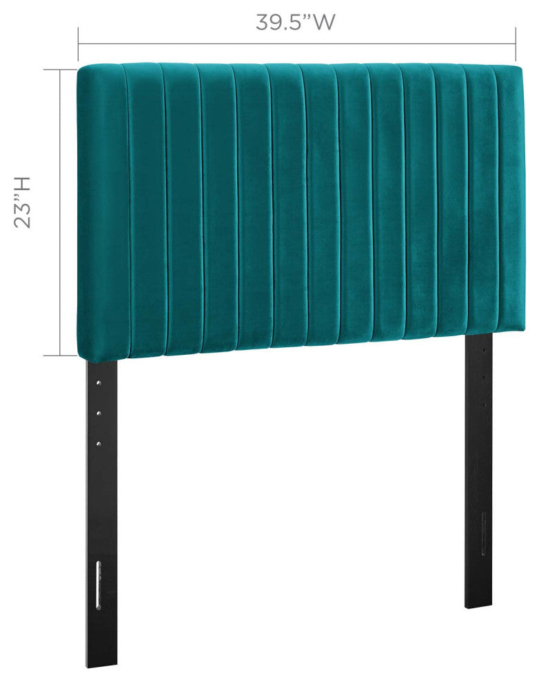Contemporary Modern Bedroom Twin Size Headbaord, Velvet Fabric, Aqua Blue