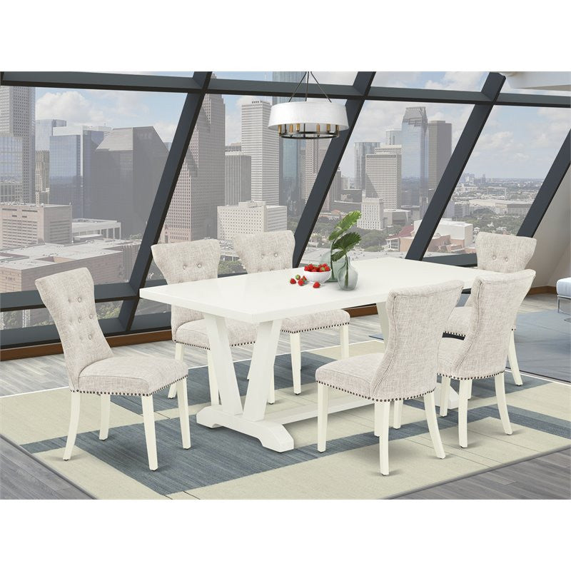 7-Piece Set, 6 Chairs, Table Top and Wooden Legs, Linen White