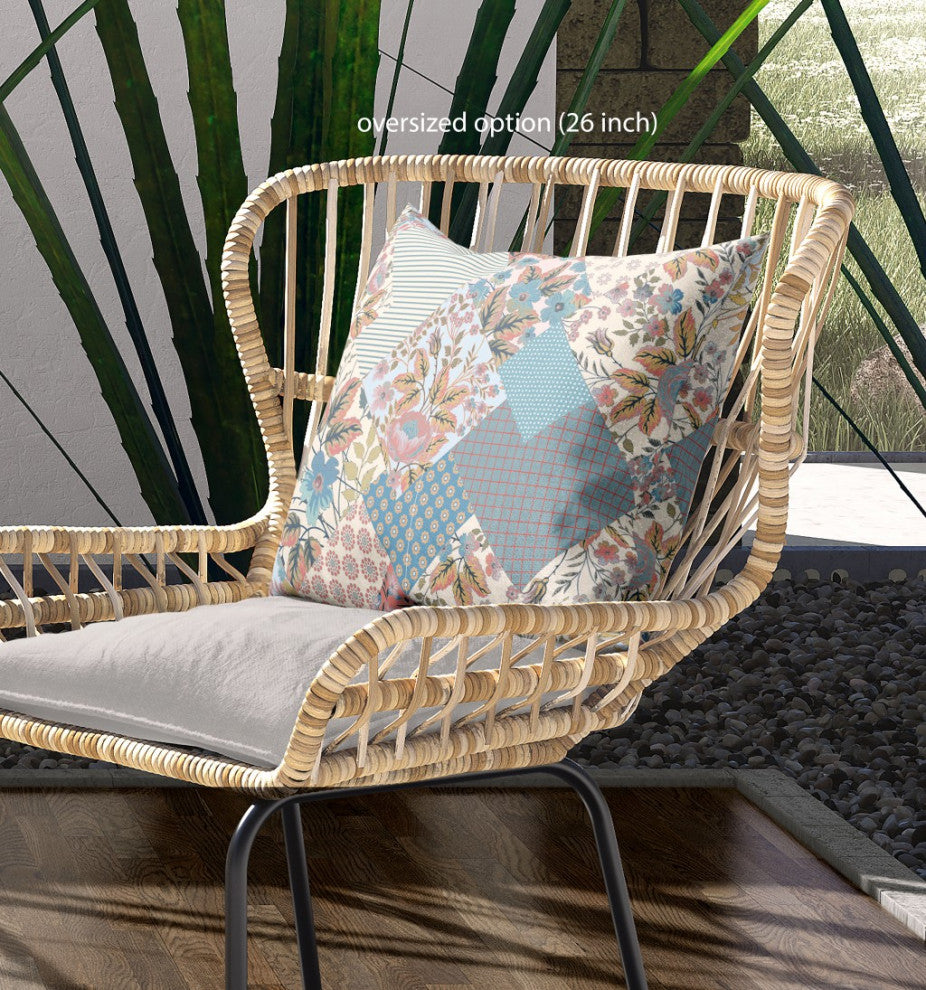 28" Gold Peach Boho Floral Indoor Outdoor Throw Pillow