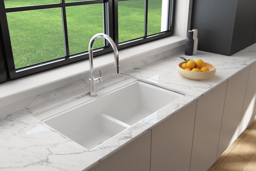 BOCCHI 1618-507-0126 Baveno Lux Undermount 33 Granite Kitchen Sink in Milk Whit