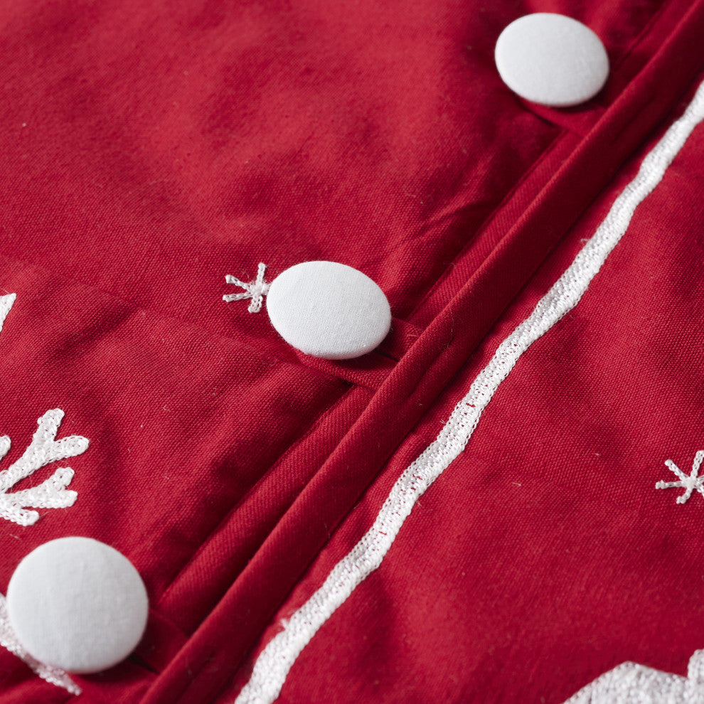 Handmade Christmas Tree Skirt in Cotton - Village Scene on Red - 60"