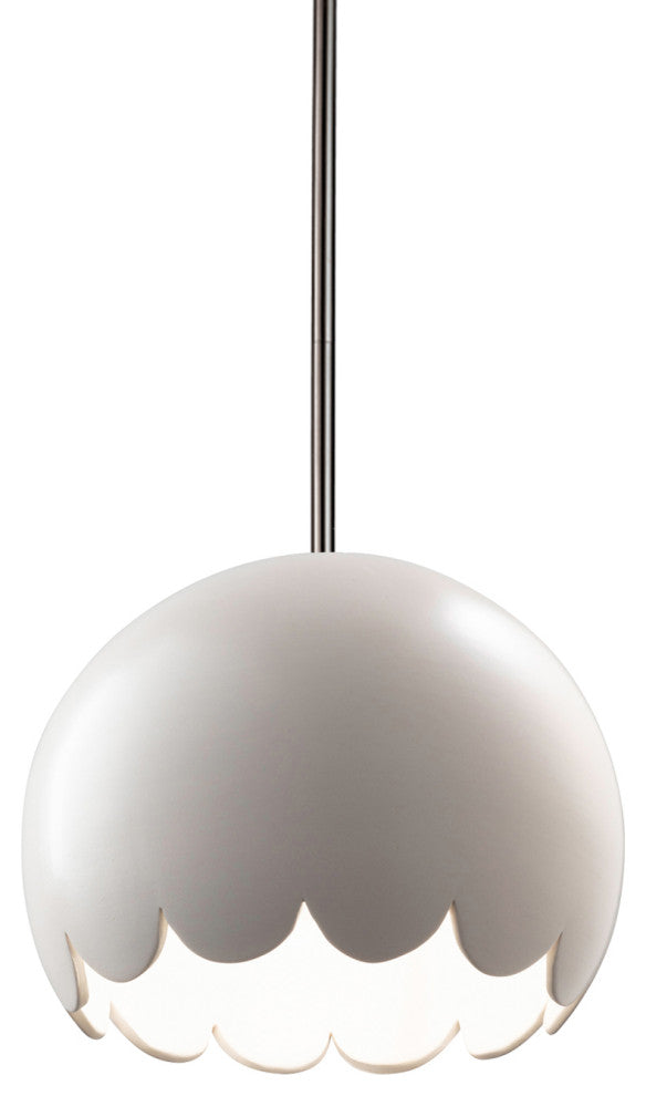 Radiance Scallop Pendant, Matte White, Brushed Nickel, Rigid Stem, E26