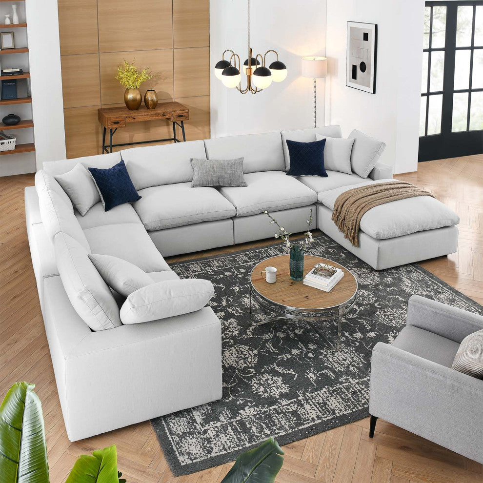 Commix Down Filled Overstuffed 7-Piece Sectional Sofa, Light Gray