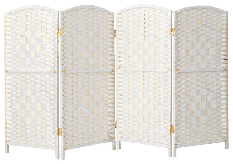 3 ft. Short Diamond Weave Fiber Room Divider White 4 Panel