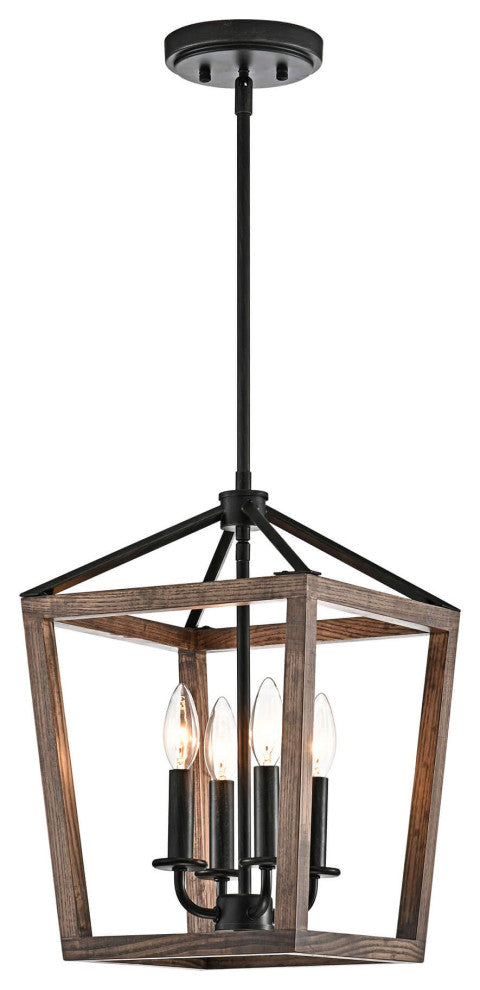 Ellen 4-light Antique Black Iron and Wood Cage Chandelier