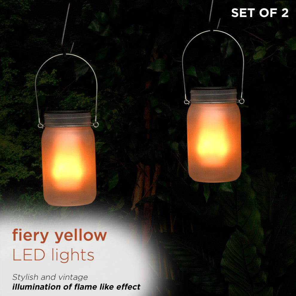 Outdoor Solar Powered Pathway Lantern Flickering LED Light Jars, Set of 2
