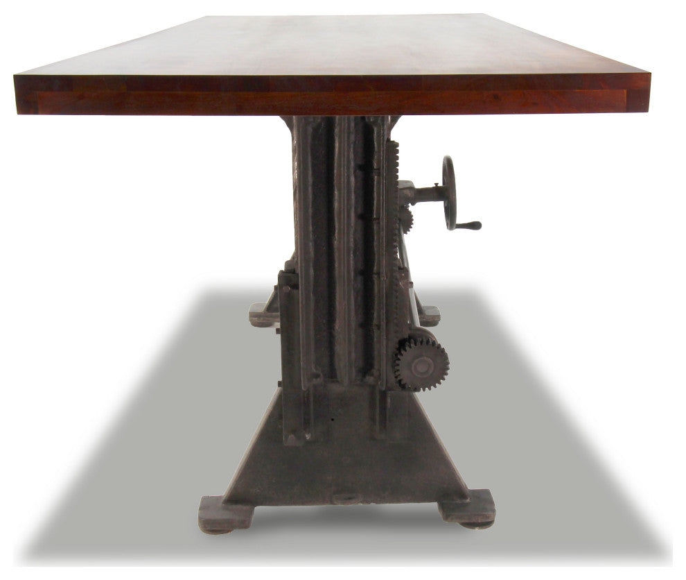 Craftsman Industrial Dining Table - Adjustable Height Iron Base - Mahogany Top