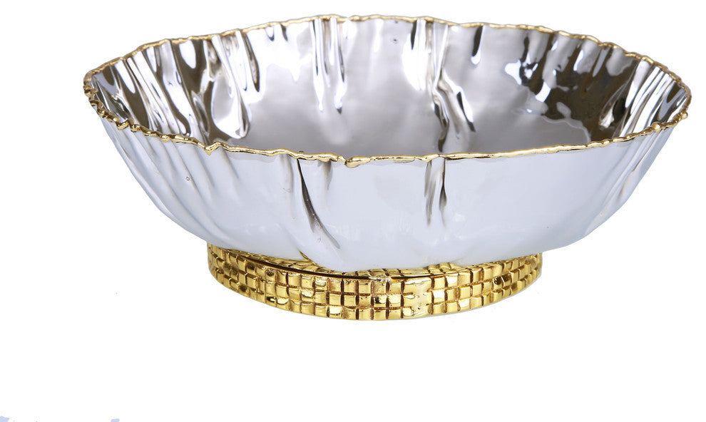 Classic Touch Stainless Steel Crumpled Bowl With Mosaic Base