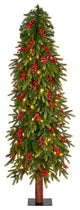 5' Victoria Fir Faux Xmas Tree W/200 Multi-Color, Multifunction Lights, Berries