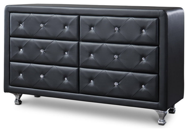 Luminescence Black Faux Leather Upholstered Dresser
