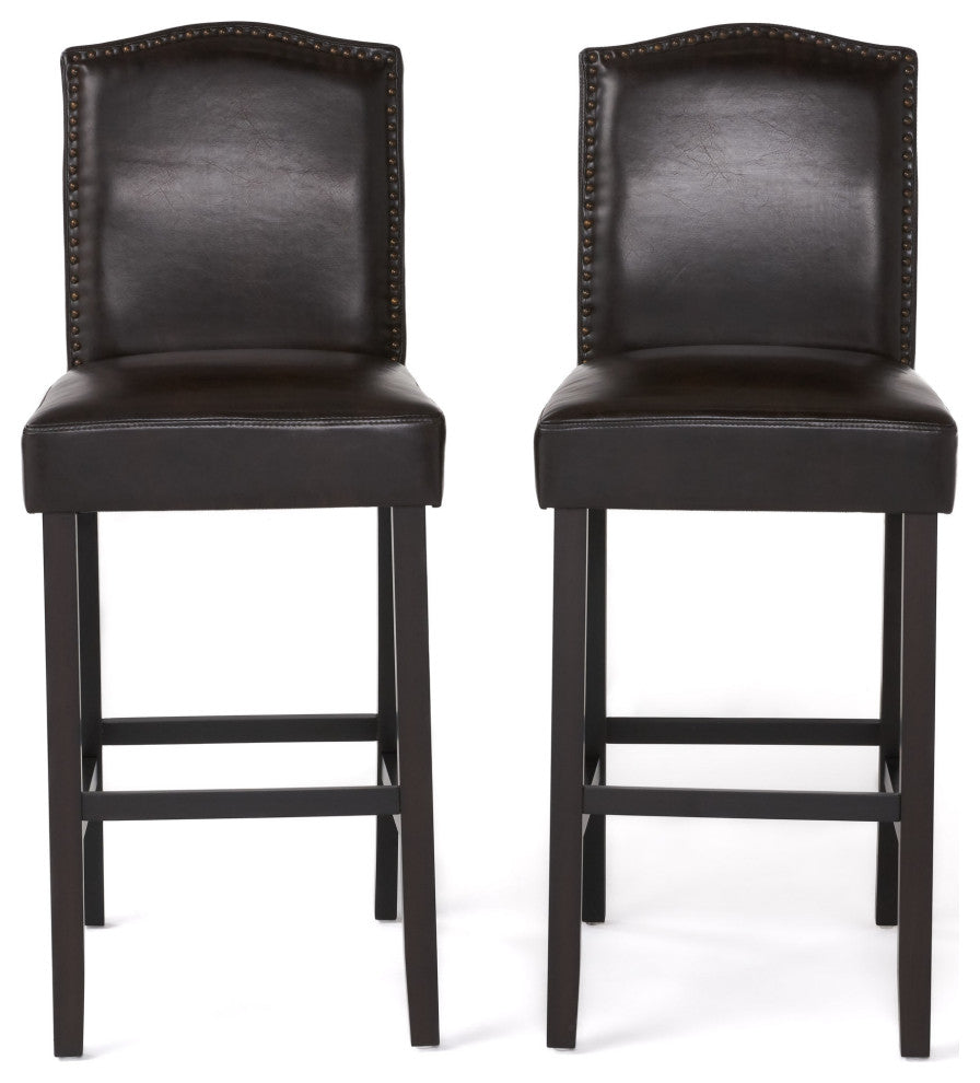 GDF Studio Auburn Brown Leather Backed Bar Stools, Set of 2
