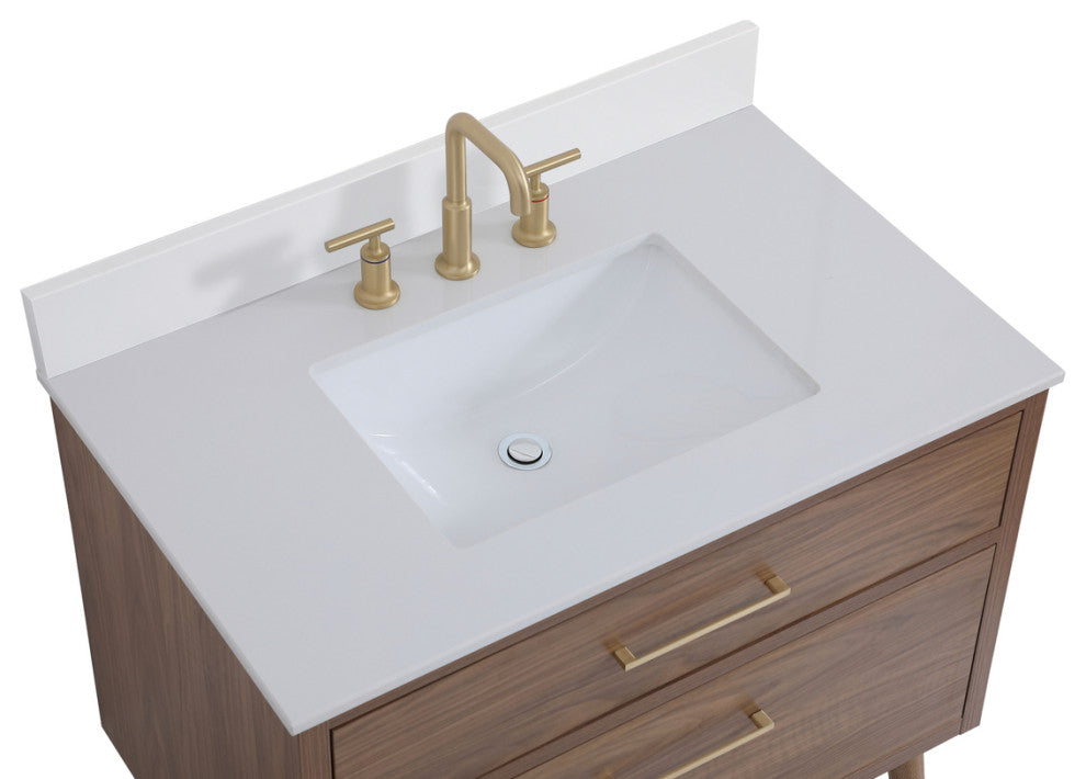 Bella 36" Bathroom Vanity, Walnut Brown With Backsplash