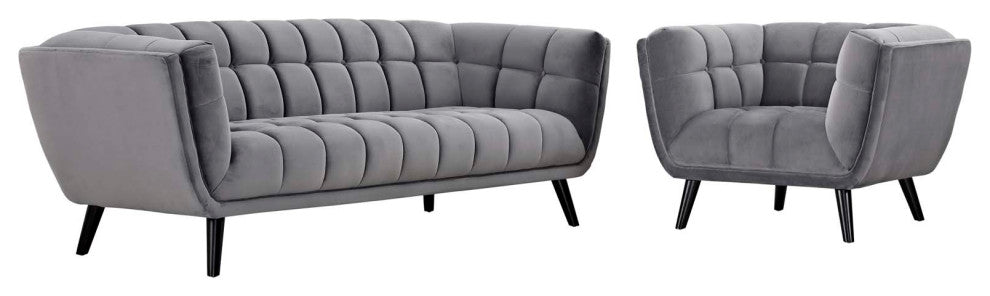 Bestow 2-Piece Velvet Sofa and Armchair Set Gray
