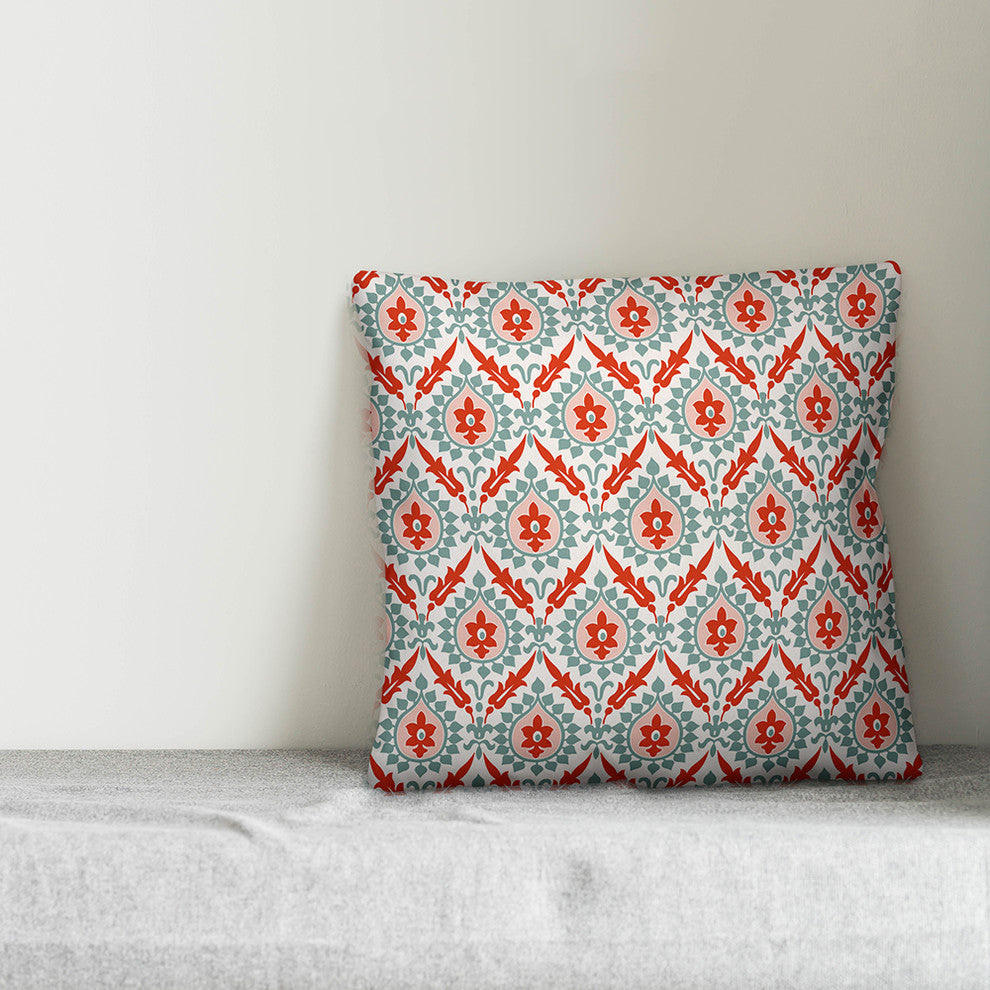 Ikat, Blue and Red Throw Pillow Cover, 16"x16"