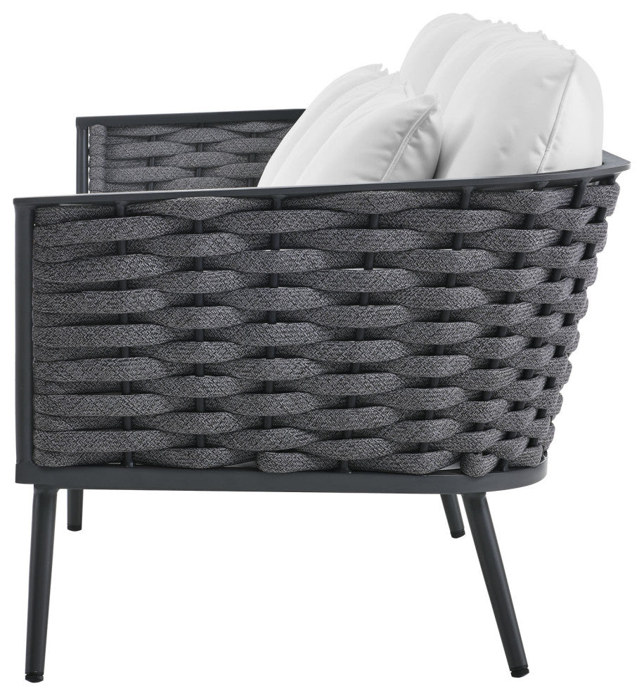 Lounge Sectional Sofa Chair Set, White, Aluminum, Modern, Outdoor Hospitality