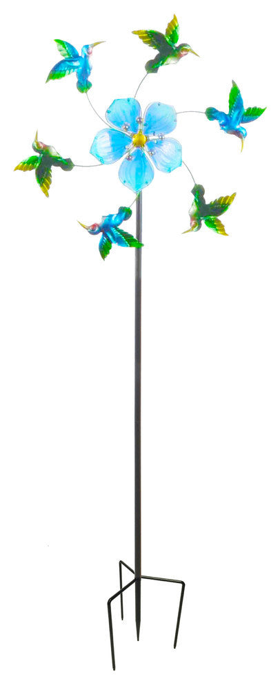 Hummingbird Floral Kinetic Wind Spinner Outdoor Garden Sculpture